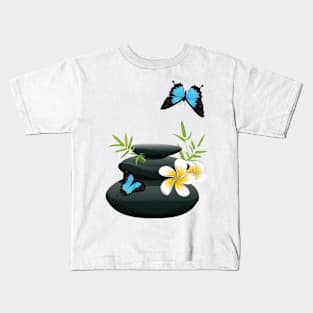 Black pebble with flower Kids T-Shirt